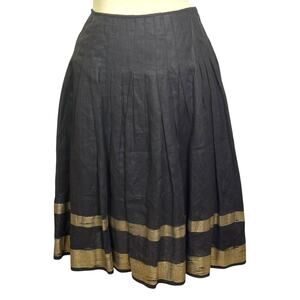 Ralph Lauren Black Label Size 4 100% Linen Pleated Striped A-Line Skirt